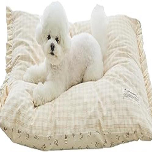 MOONGMING Pet Cushion for Summer/All Seasons, Safe Material, Comfortable Cushion for Dogs Puppies Ca | MOONGMING Pet Cushion, Summer/All Seasons, Safe Material, Comfortable Cushion, Dogs, Puppies, Cats, 100% Natural Cotton and Linen, Checkered Rabbit Design, Medium Size, Versatile Usage, Cozy Resting Spot